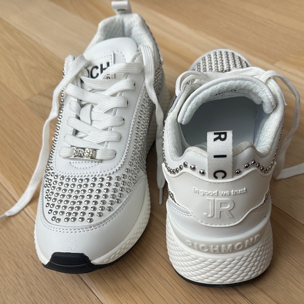 John Richmond Women’s  White Sneakers with Silver Accents